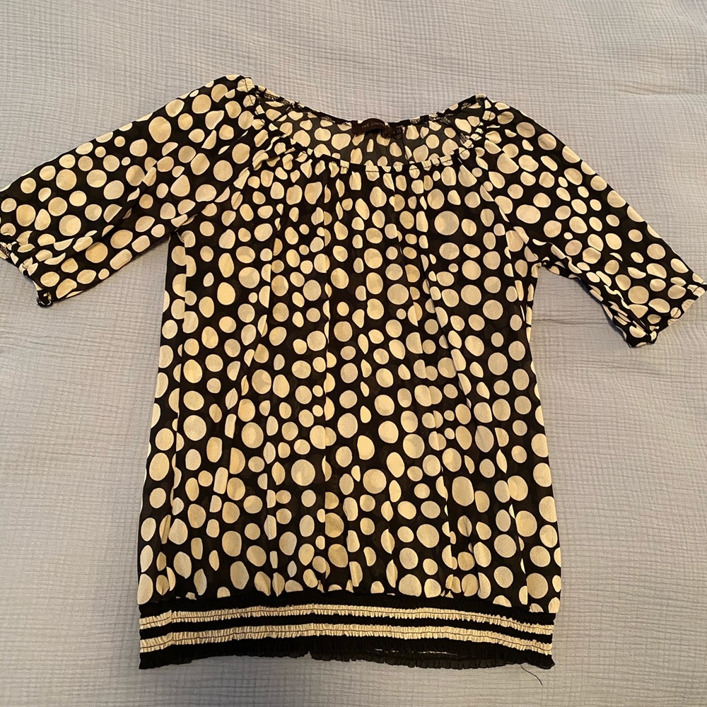 Black & tan polka dot blouse